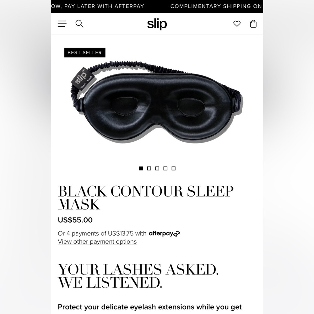 NWT SLIP black Contour sleep mask
